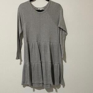 Gray Ribbed Knit Dress Size Medium Tiered Boho Festival